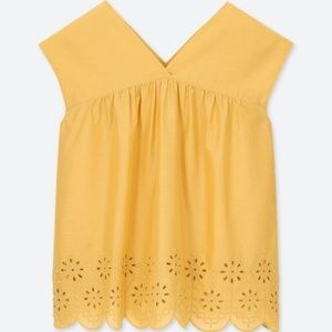 NWOT Uniqlo Mustard Yellow Embroidered Sleeveless Top